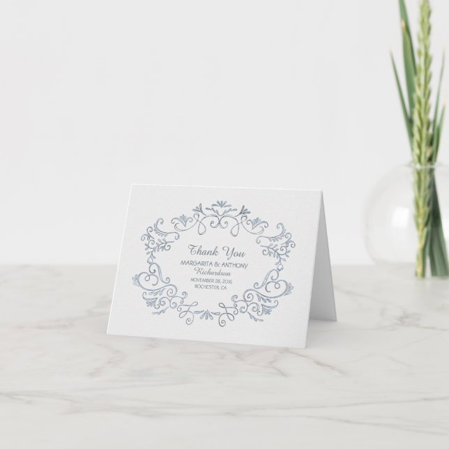 carte de remerciements mariage blanc dessinée à la (Devant)