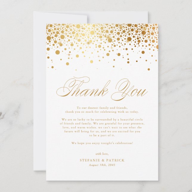 Carte De Remerciements Mariage blanc Faux Gold Foil Confetti Dots (Devant)