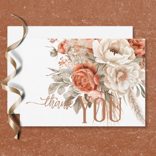 Carte De Remerciements Mariage Blanc Floral Bohème Terracotta Pêche & Crè