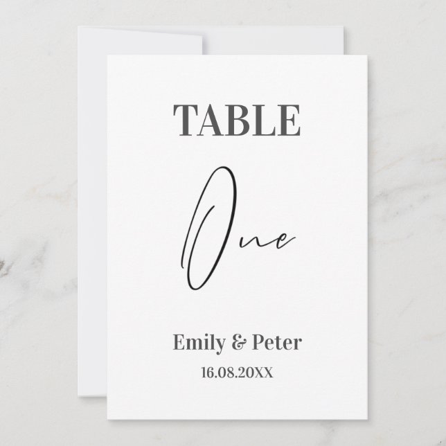 Carte De Remerciements Mariage blanc moderne minimaliste Un numéro de tab (Devant)