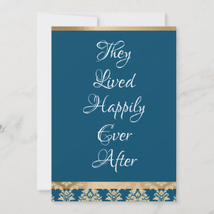 Carte De Remerciements Mariage Blanc Script Bleu Damassé Or Pour Toujours