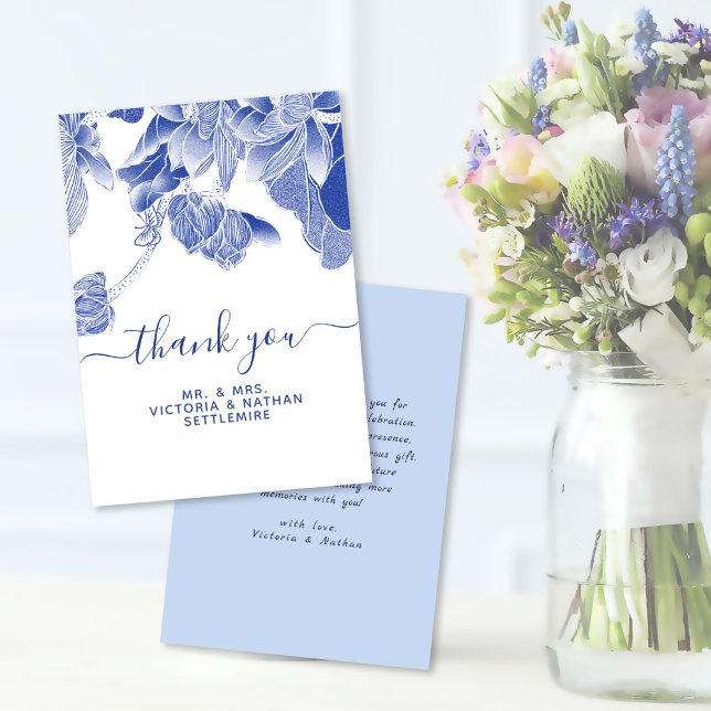 Carte De Remerciements Mariage bleu blanc classique et moderne (Créateur téléchargé)