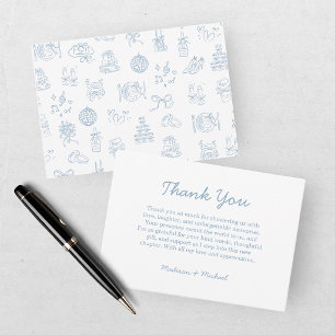 Carte De Remerciements Mariage Bleu Dessiné à la Main avec Fantaisie