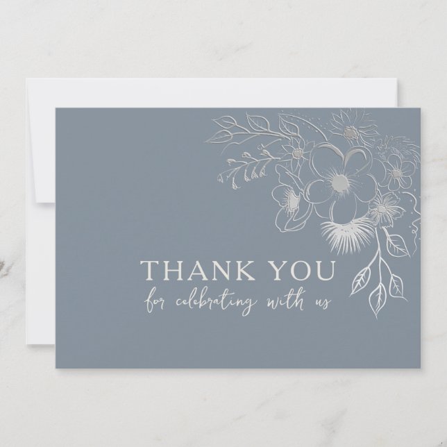 Carte de remerciements Mariage bleu Dusty (Devant)