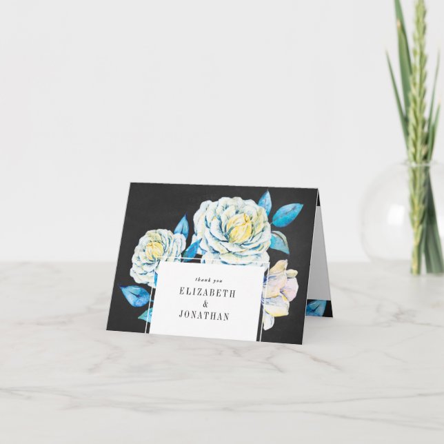 Carte de remerciements Mariage bleu et blanc (Devant)