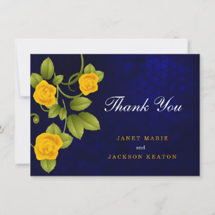 Carte De Remerciements Mariage bleu foncé et marigold jaune rose