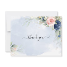 Carte de remerciements mariage bleu marine et rose