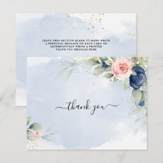 Carte de remerciements mariage bleu marine et rose