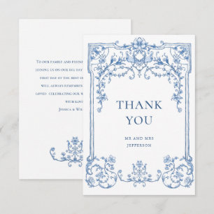 Carte De Remerciements Mariage Bleu Poussiéreux à Fleurs de Grâce Ornée V