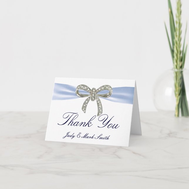 Carte de remerciements Mariage Blue Diamond Bow (Devant)