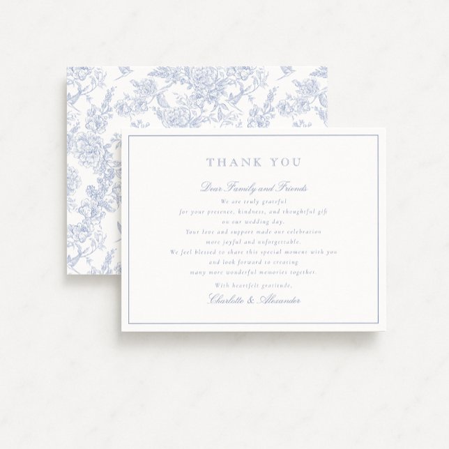 Carte de remerciements Mariage Blue Floral Toile (Créateur téléchargé)