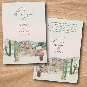 Carte De Remerciements Mariage bohème au désert à l'aquarelle avec cactus