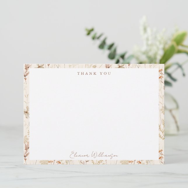 Carte De Remerciements Mariage Bohème Champêtre Fleurs Floral Bain de Rêv (Debout devant)