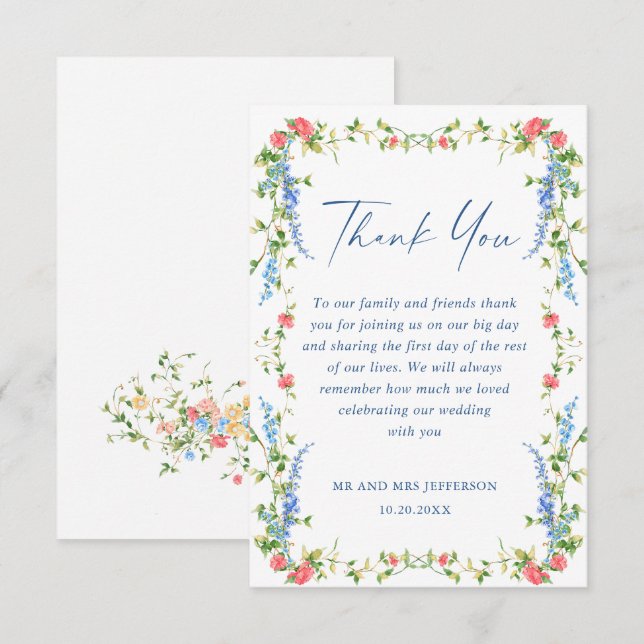 Carte De Remerciements Mariage Bohème Fleur sauvage de Meadow (Devant / Derrière)