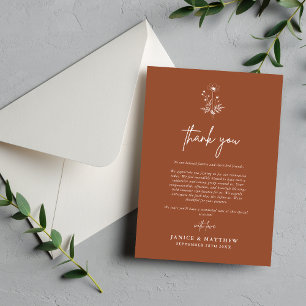 Carte De Remerciements Mariage Bohème Terracotta Fleur Sauvage Rustique