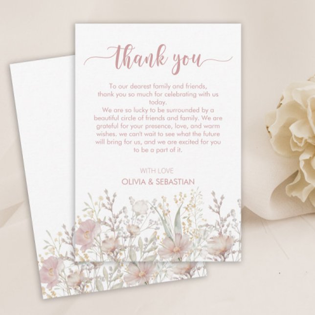Carte De Remerciements Mariage Boho Fleur sauvage simple (Créateur téléchargé)