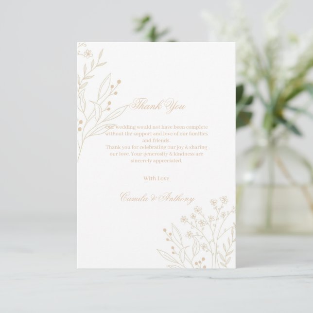 Carte De Remerciements Mariage Boho Floral Corner beige (Debout devant)