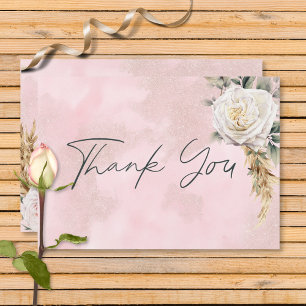 Carte De Remerciements Mariage Boho Pampas & Roses Roses