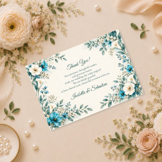 Carte De Remerciements Mariage Botanique Bleu Élégant