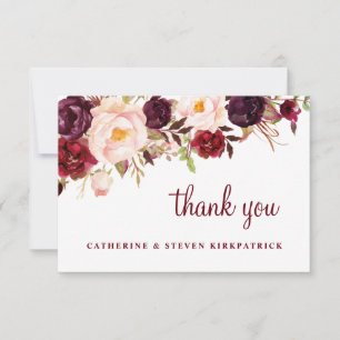 Carte De Remerciements Mariage botanique de Bourgogne et rose pâle