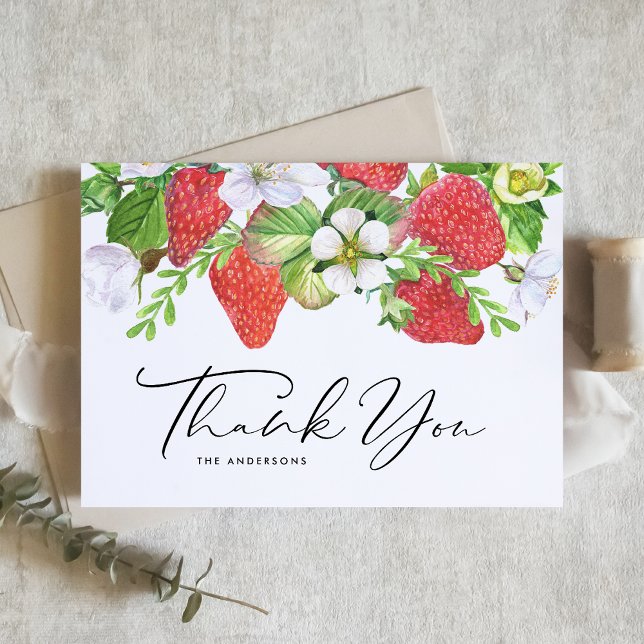 Carte De Remerciements Mariage botanique de fraises d'aquarelle (Créateur téléchargé)