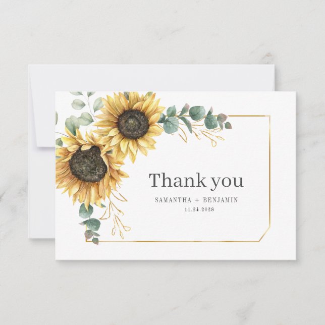 Carte De Remerciements Mariage botanique Feuille de Sunflower Eucalyptus (Devant)