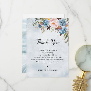 Carte De Remerciements Mariage botanique floral bleu foncé