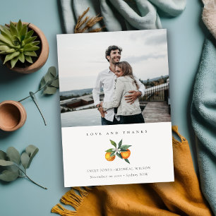 Carte De Remerciements Mariage botanique minimal d'agrumes oranges