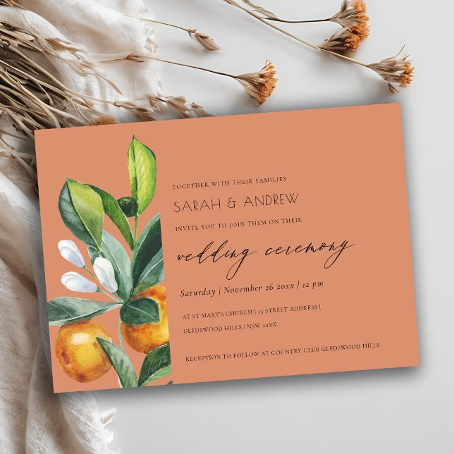 Carte De Remerciements Mariage Botanique Orange Citrus Rust Inviter (Créateur téléchargé)