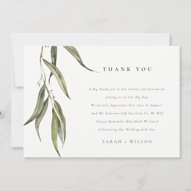 Carte De Remerciements Mariage botanique simple d'Eucalyptus (Devant)