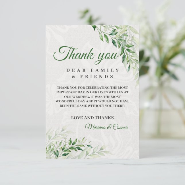 Carte De Remerciements Mariage Botanique Vert Élégant (Debout devant)