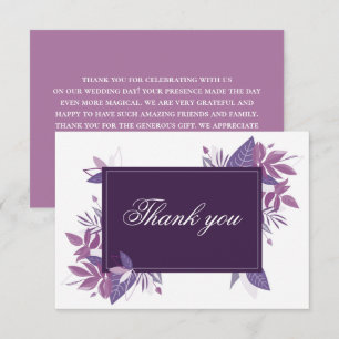 Carte De Remerciements Mariage botanique violet. Feuillage lilas violet