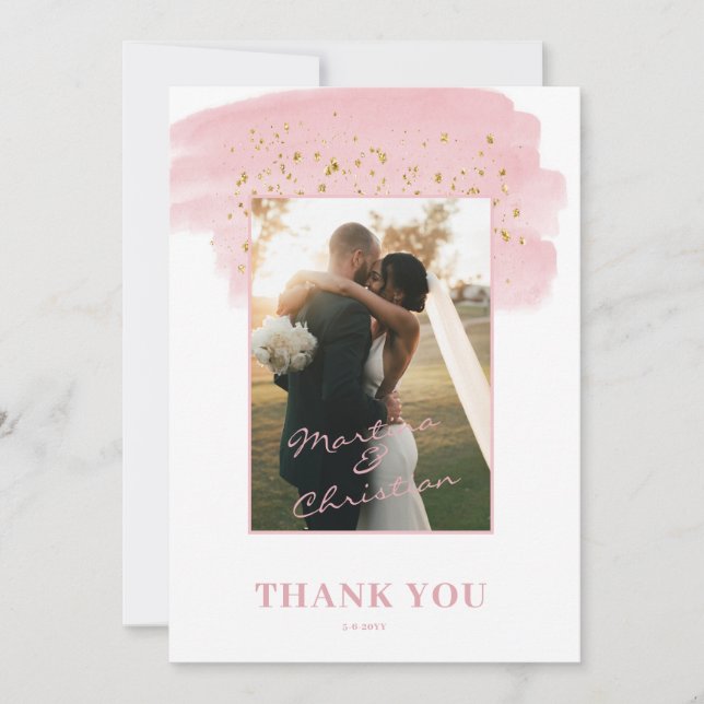 Carte De Remerciements Mariage Brosse Or Rose  (Devant)
