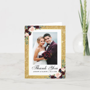 Carte De Remerciements Mariage Burgundy Blue Floral Gold Parties scintill
