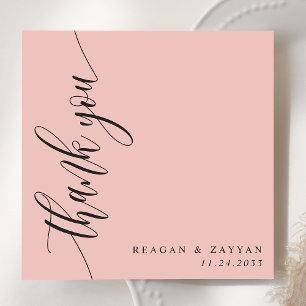 Carte De Remerciements Mariage Calligraphie Script Rose Corail Doux