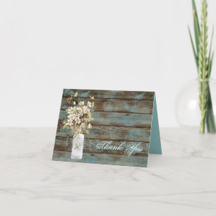 Carte De Remerciements mariage campagnard fleur sauvage en bois de grange