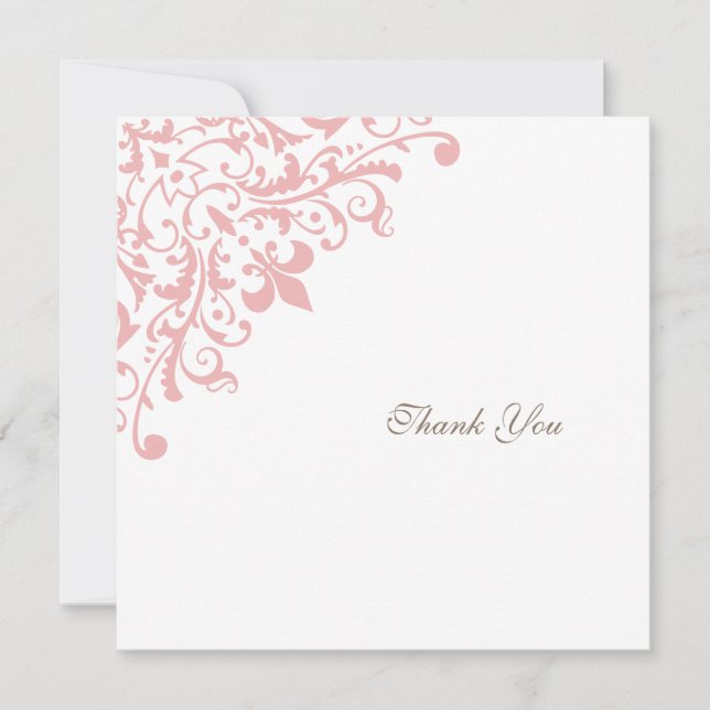 Carte De Remerciements Mariage Carré Regency Pink Fleur de Lis (Devant)