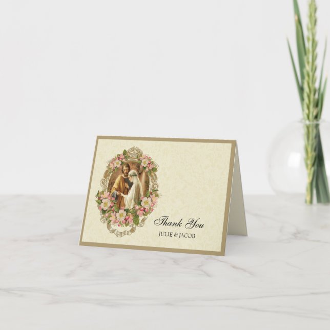 Carte De Remerciements Mariage catholique Vierge Marie Saint Joseph Relig (Devant)