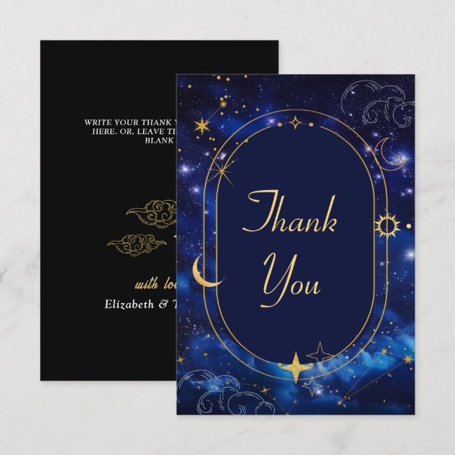 Carte De Remerciements Mariage céleste bleu élégant (Devant / Derrière)