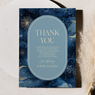 Carte De Remerciements Mariage Céleste Bleu Or Ciel Étoilé Élégant
