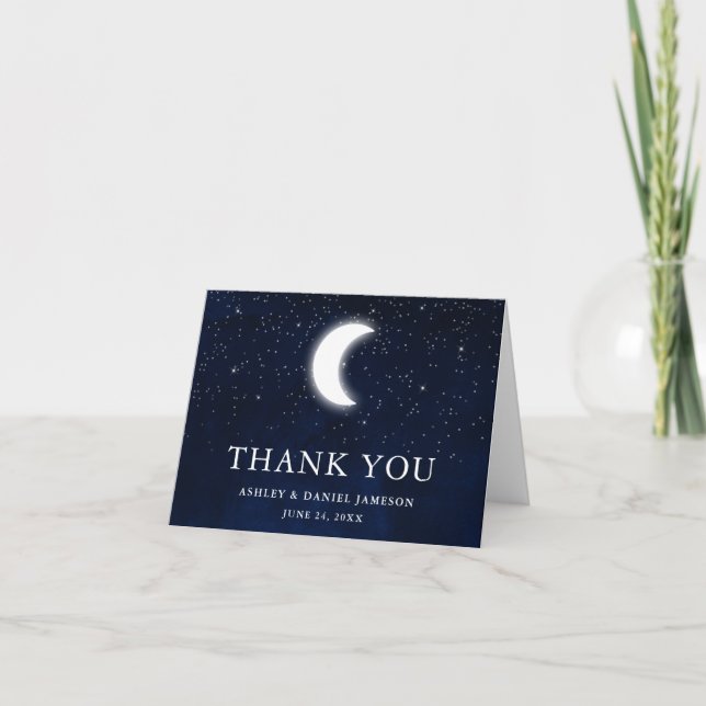 Carte De Remerciements Mariage Céleste Note Ciel Lune Étoiles (Devant)