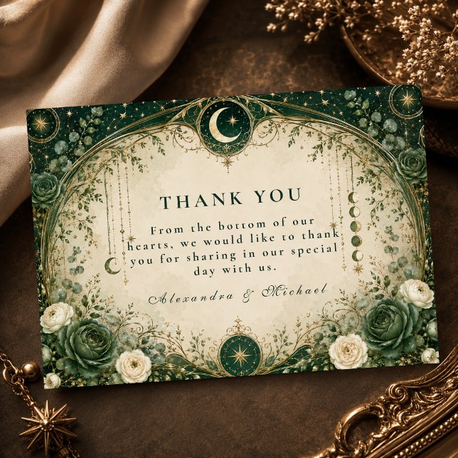 Carte De Remerciements Mariage Céleste Vert Botanique (Créateur téléchargé)