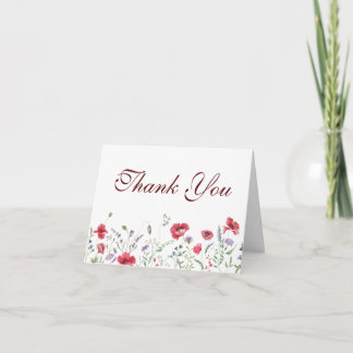 Carte De Remerciements Mariage Champêtre au Coquelicot et à la Lavande