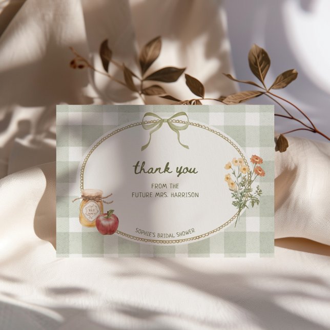 Carte De Remerciements Mariage champêtre avec cadre à ruban vert (Créateur téléchargé)