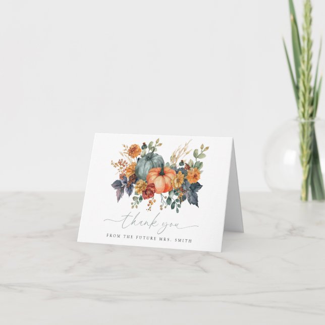 Carte De Remerciements Mariage Champêtre de Citrouille d'Automne (Devant)