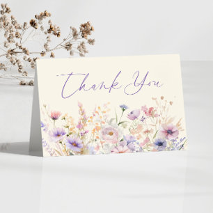 Carte De Remerciements Mariage Champêtre de Fleurs Sauvages Rose Violet