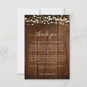 Carte De Remerciements Mariage champêtre en bois de grange avec guirlande