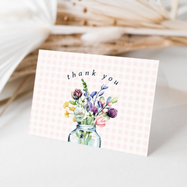 Carte De Remerciements Mariage Champêtre Fleur Sauvage Jar Bocal Réceptio (Créateur téléchargé)