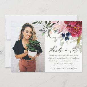 Carte De Remerciements Mariage Champêtre Fleurs Rose Bourgogne Photo Show