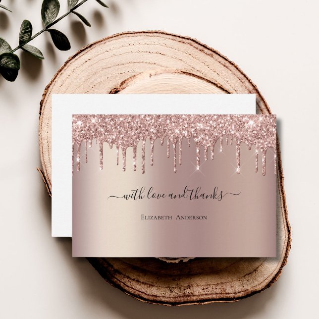 Carte De Remerciements Mariage chic à paillettes dorées roses tendance (Rose Gold Dripping glitter Bling Glam Bridal Shower Wedding thank you card)